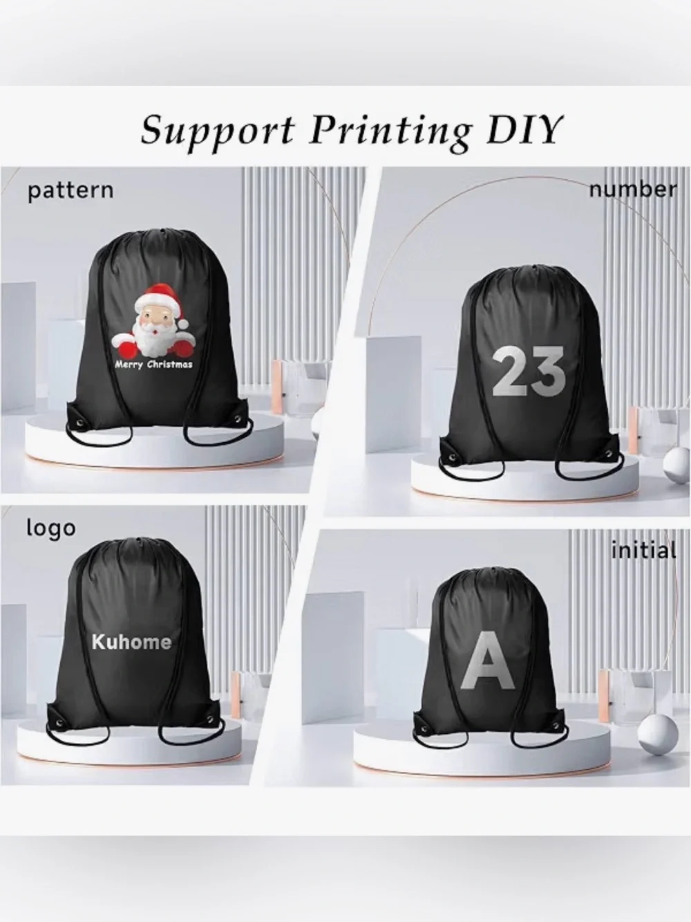 Black Drawstring Sack Multi-use Backpack - Unbranded- Bundle of 6
